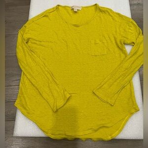 [M]Michael Kors Yellow Scoop-Neck Linen Top Blouse